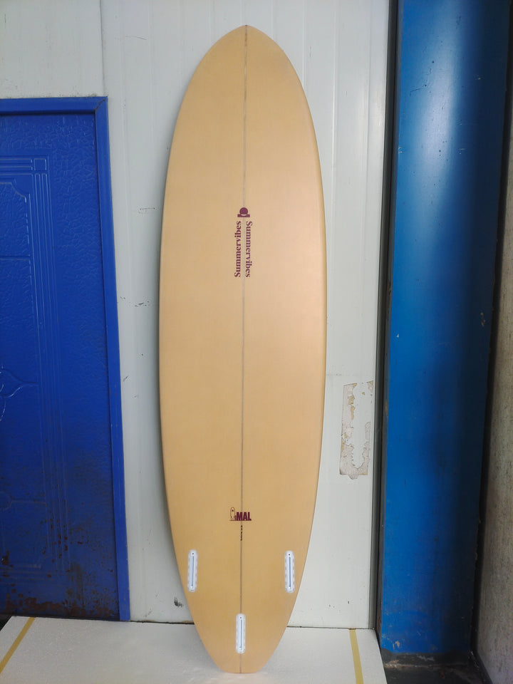 Summer vibes Mini Mal Tan Berry surfboard bottom view