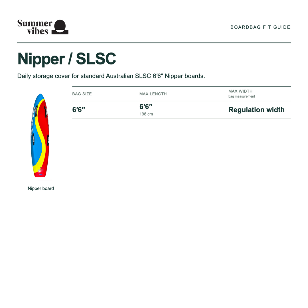Summer vibes Nipper / SLSC size guide — 6ft 6in length and regulation width