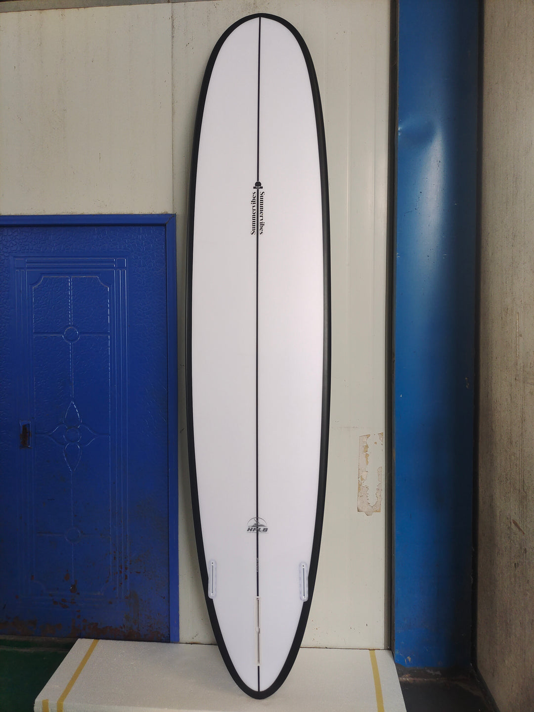 Summer vibes Performance Longboard Black Rail Spray surfboard bottom view