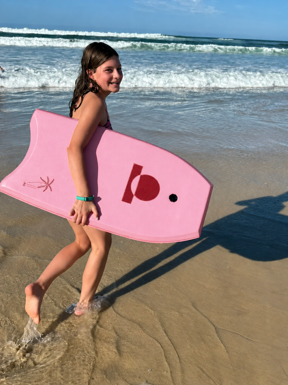 Summer vibes Pink White bodyboard on the beach