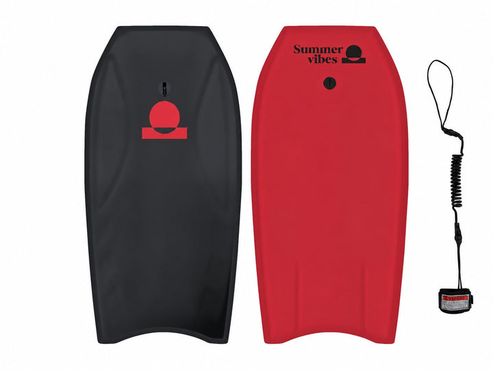 Summer vibes Premium ProPP Boogie Board 42" – Black / Red — front and back with black coil leash