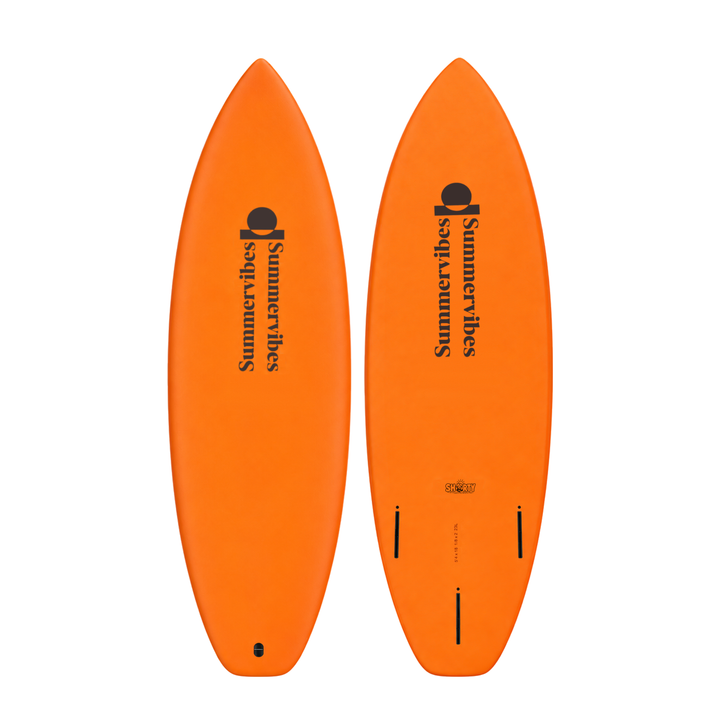 Shorty 5’4 · Orange softboard — deck and underside