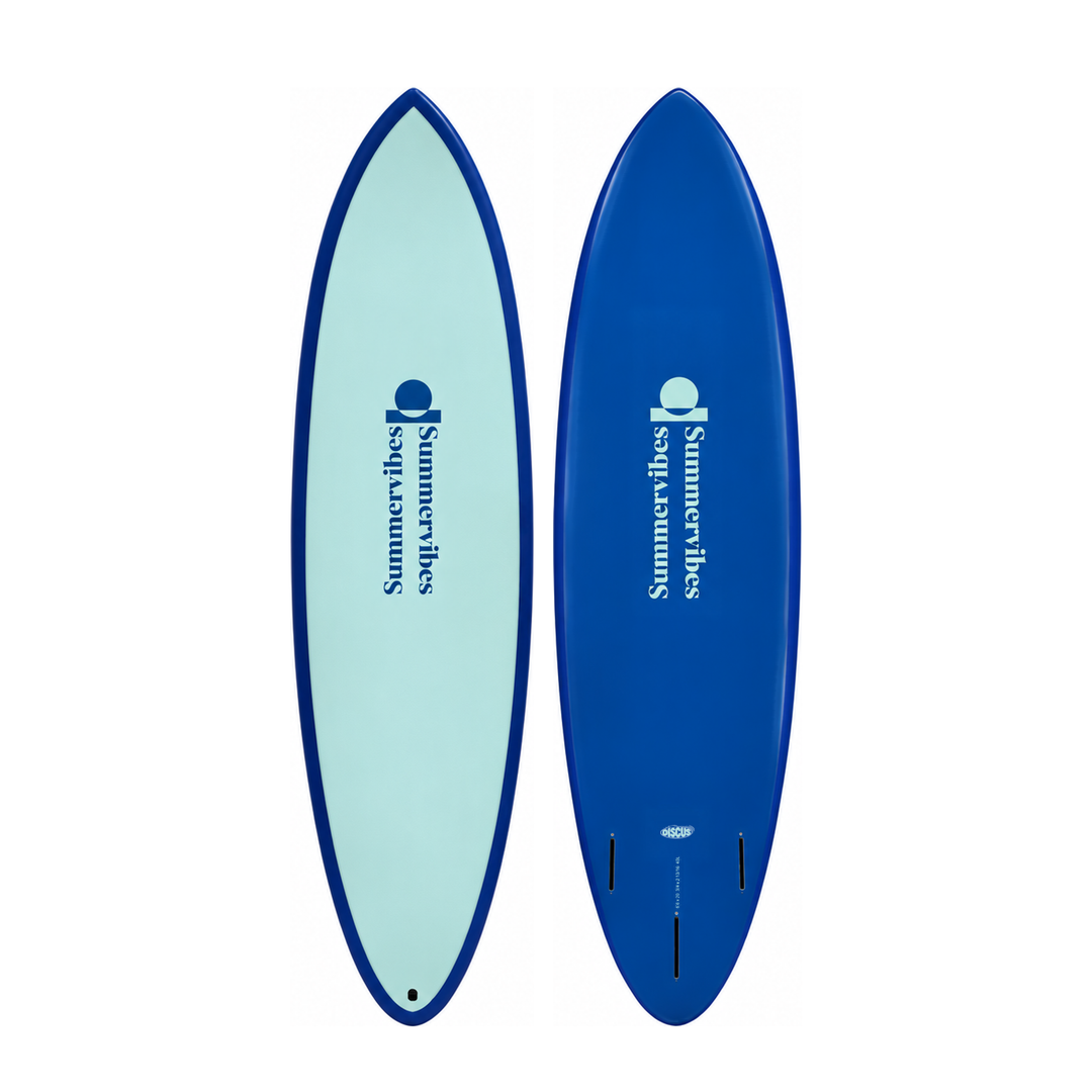 Discus 6’6 · Blue softboard — deck and underside