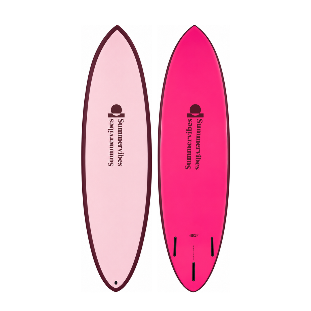 Discus 6’6 · Pink softboard — deck and underside