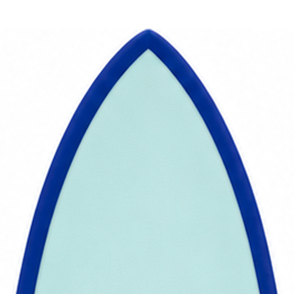 Discus 7’6 · Blue softboard — deck nose detail