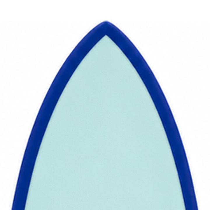 Discus 7’6 · Blue softboard — deck nose detail