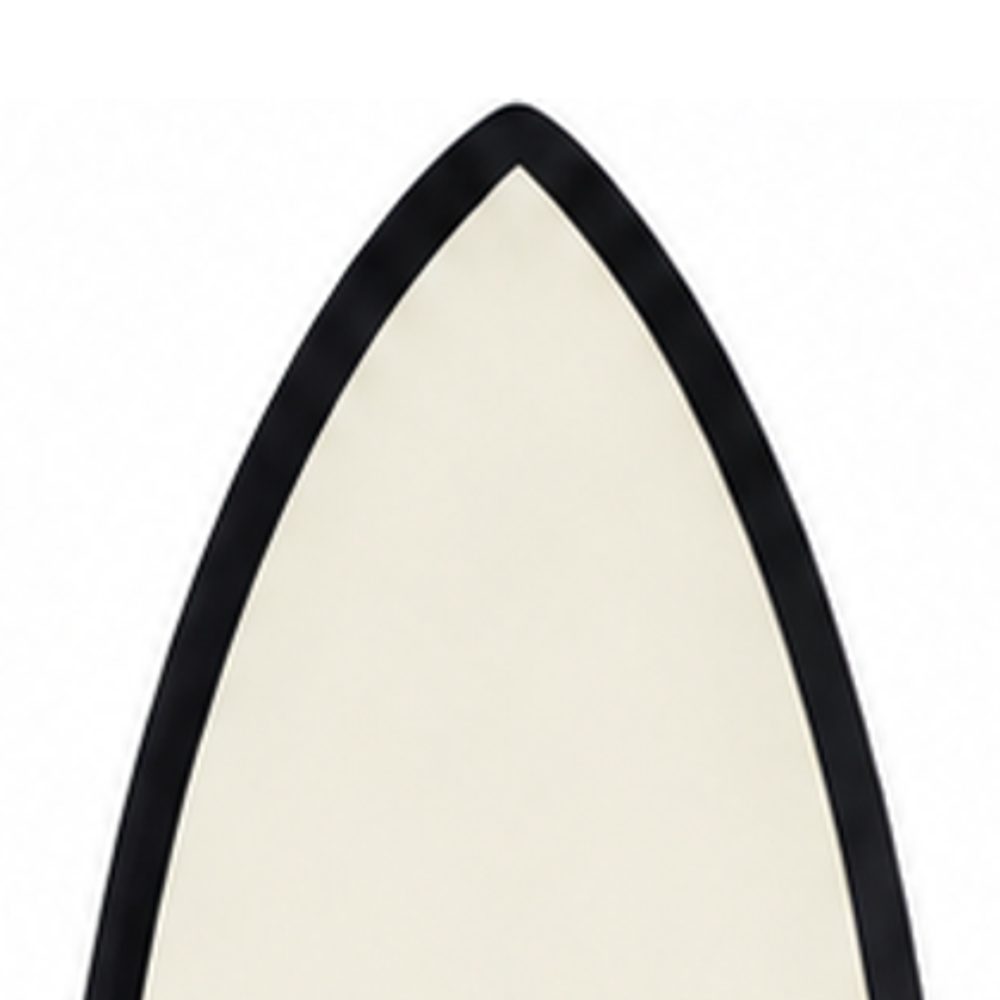 Discus 7’6 · White / Black softboard — deck nose detail