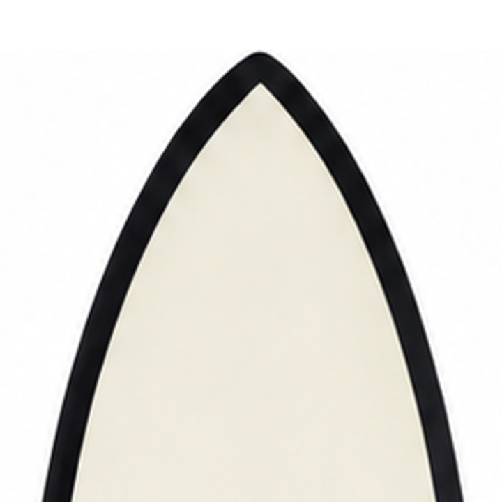Discus 7’6 · White / Black softboard — deck nose detail