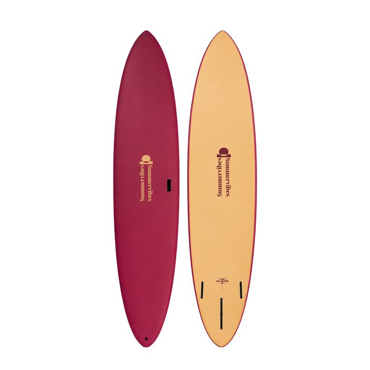 Glider 10’0 · Merlot / Tan softboard — deck and underside