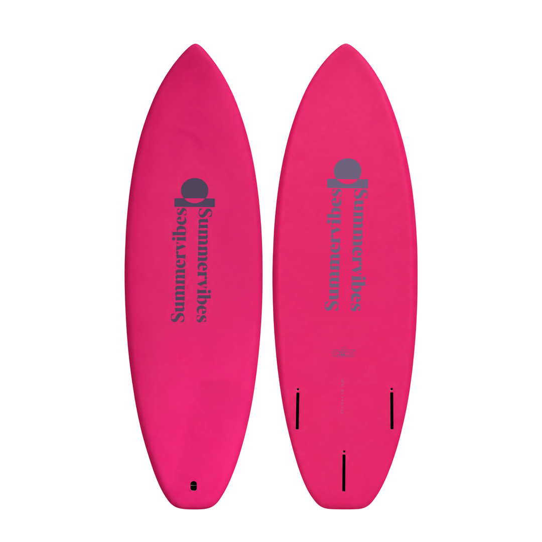 Shorty 4’8 · Rose Pink softboard — deck and underside