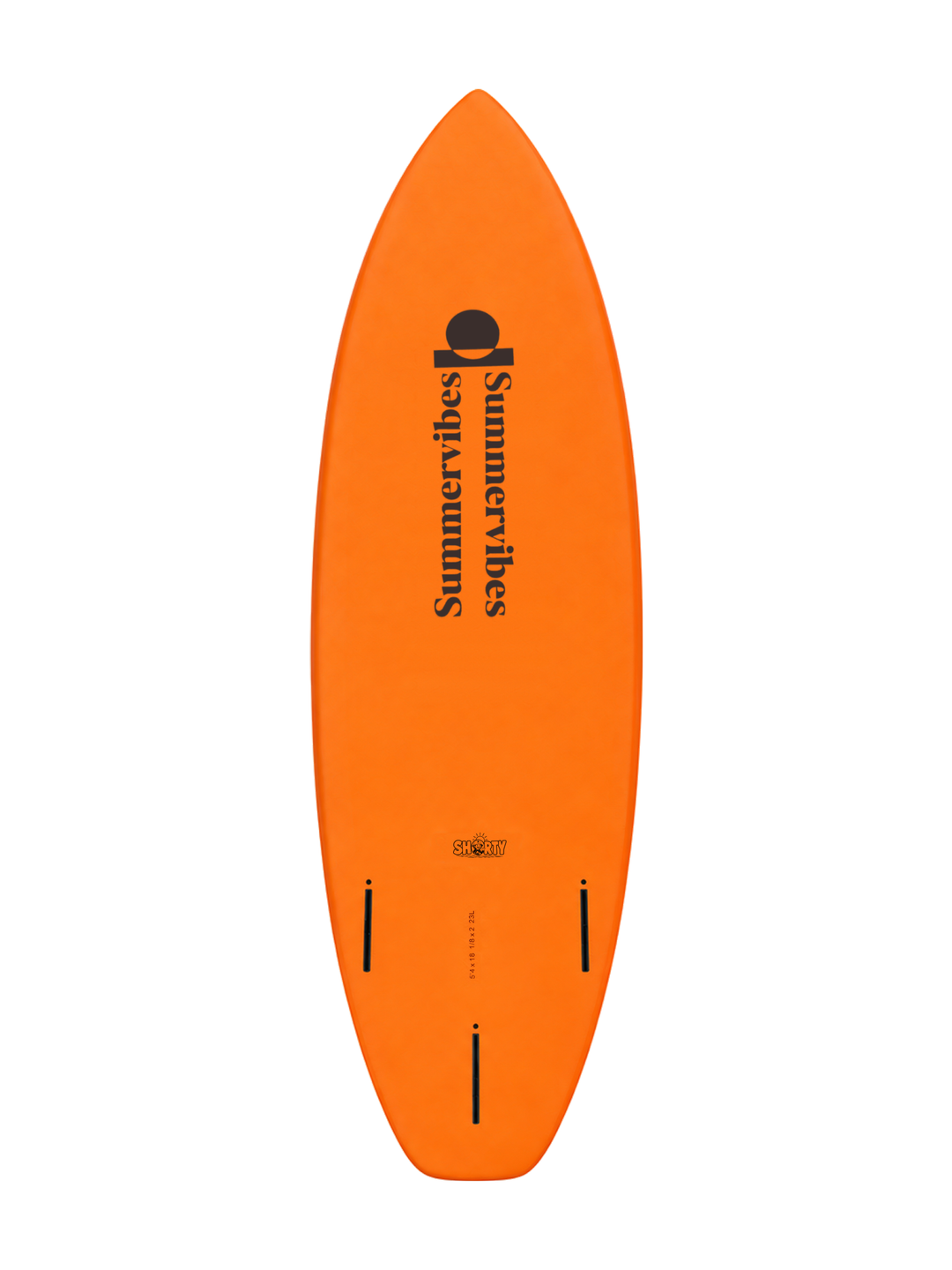 Shorty 5’4 · Orange softboard — underside