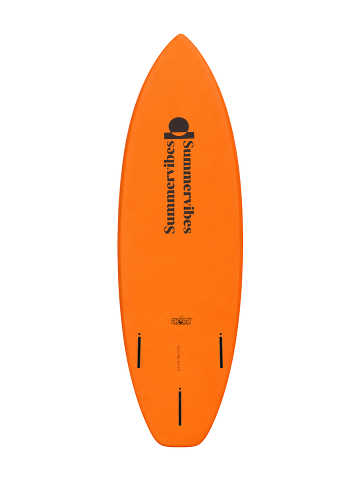 Shorty 5’4 · Orange softboard — underside