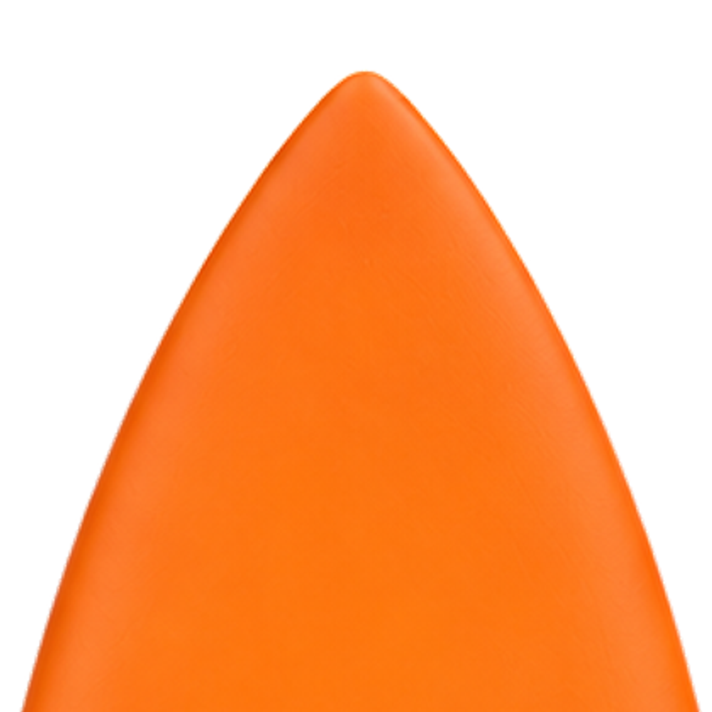 Shorty 5’4 · Orange softboard — deck nose detail