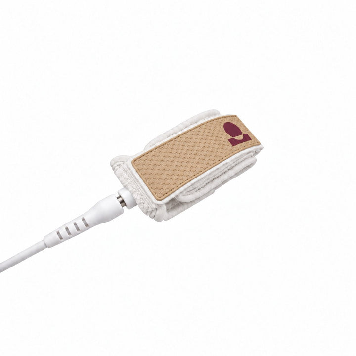 Summer vibes surfboard leash white with tan panel and berry logo