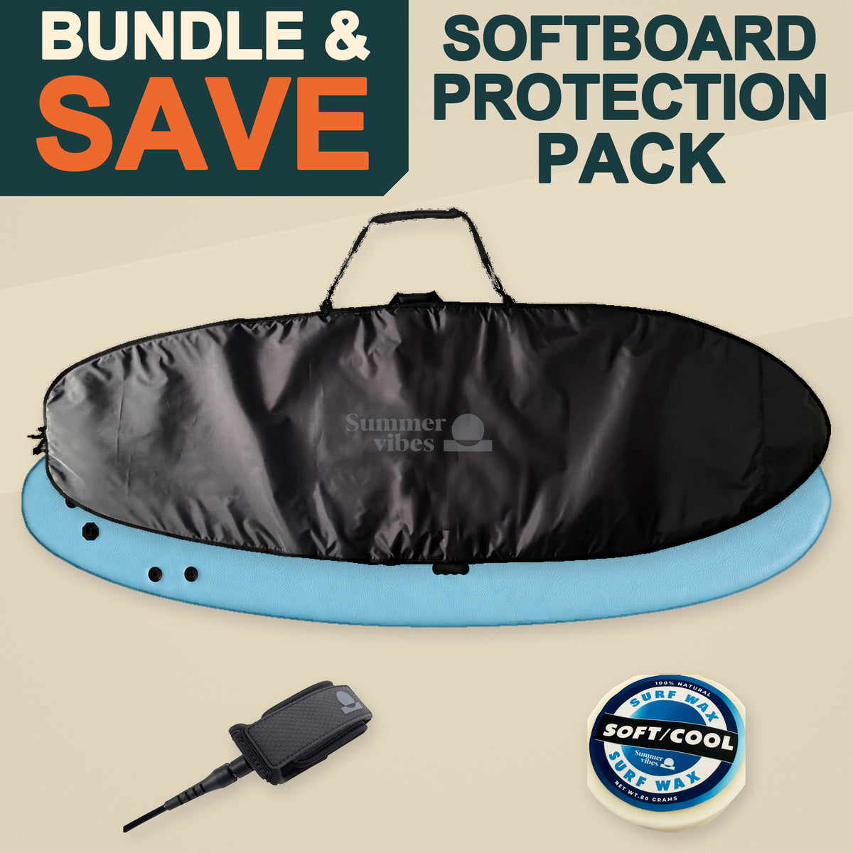 Summer vibes Softboard Protection Value Pack – softboard bag, leash and wax