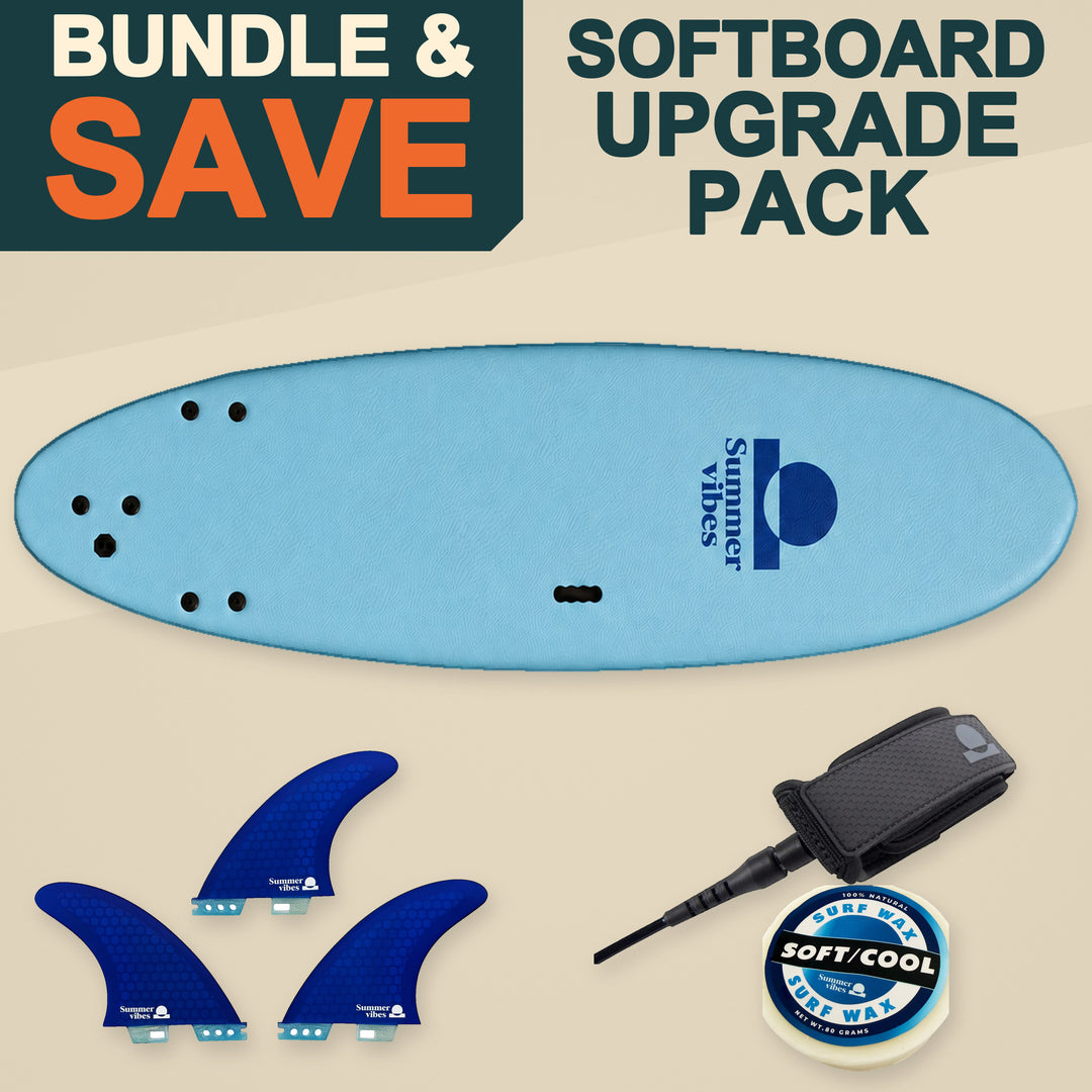 Summer vibes Softboard Upgrade Value Pack – FCS compatible fins, leash and wax