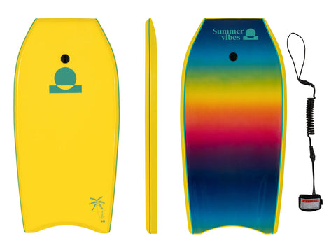 Summer vibes Boogie Board With Coil – Yellow Fade on white